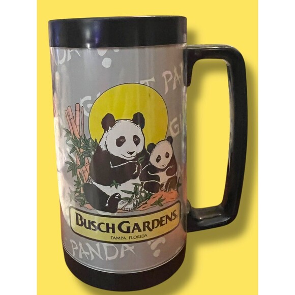 VTG Busch Gardens Florida Black Giant Panda Bears Stein Mug Glass Tumbler 1980s - Picture 1 of 6